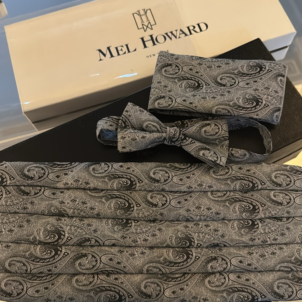 3 PIECE SET! Bowtie/Cumberbund/Pocket Sq